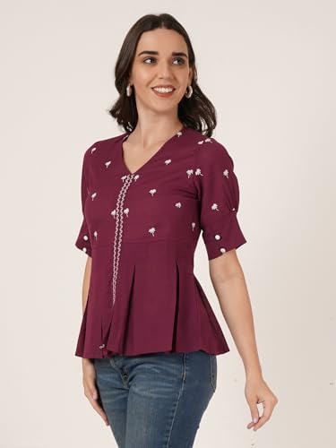 Image of Brownverse Pure Cotton Women's Embroidered Top