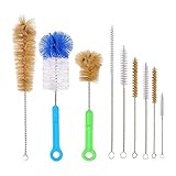 Houseables Bottle Brush, Pipe Cleaners & Straw Cleaner Kit, Brushes, Water, 9 Pieces, Nylon, Natural & Synthetic Bristles, Small, Long, Scrubber for Tubes, Hose Tips, Canning Jars