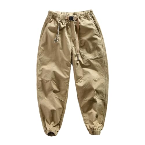 REHJJDFD Calças cargo clássicas com cordão para homem, roupa de rua, casual, soltos, retas, caqui, M