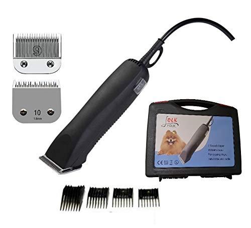 Folk Esquiladora peladora 45w Perros,Cuchillas Serie A5 Caballos, Gatos cortapelo (con 2 Cabezales Nº9 y Nº10)