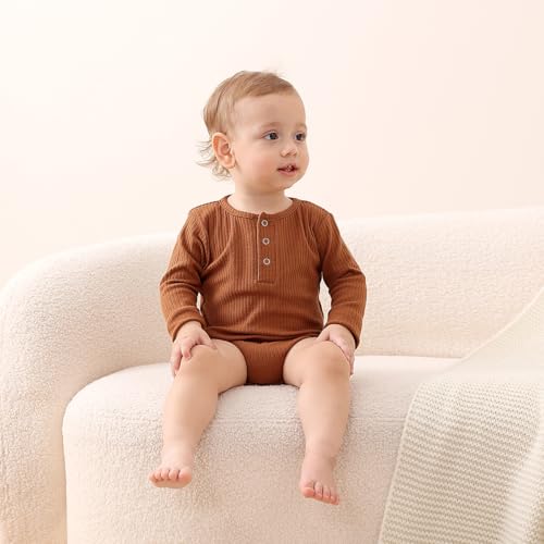 Watoche C115CT11-02 Baby Boy Ribbed Bodysuit Long Sleeve Solid Romper Newborn One Piece Outfits Unisex Ribbed Clothes,0-18 Months thumb #4
