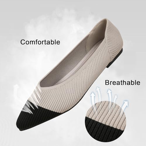 Image of TINGRISE Women's Flats Shoes Pointed Toe Knit Ballet Comfortable Dressy Slip On Flat