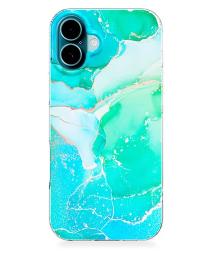Coque iPhone 16 MagSafe marbre turquoise idéale au bureau comme en soirée