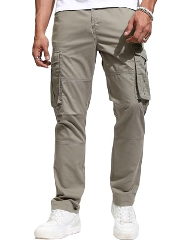 Image of Highlander Men's High-Rise Straight-Fit Cargo Trousers | Utility Pockets | Fashion & Function Blend | Carpenter Fit | Men Trousers | Trousers for Man |Cargo Pants for Men