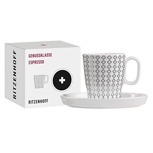 RITZENHOFF 3721003 Espresso-Tasse 95 ml - Serie Genussklasse Nr. 3 - Set mit Untertasse, aus Porzellan - Designerstück