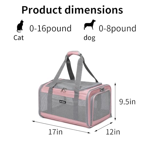 Ioview Airline Approved Pet Carrier for Cats and Small Dogs, Breathable and Collapsible Design, Portable Travel Bag for Bearded Dragon, Puppies Animal Hangbag, Rabbit Cage (Pink, Small)