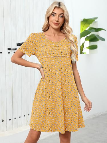 Image of Heymoments Women's Short Sleeve Crewneck Sundress Summer Casual A-Line Beach Dress with Pockets S-2XL