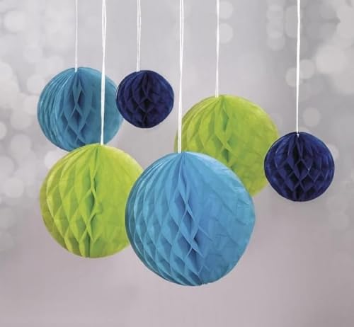 Rayher 87078000 Boules Alvéolées à Suspendre, Vert Clair/Bleu Foncé, 5/8/10cm Coul. Assorties, Sct.-LS 6P