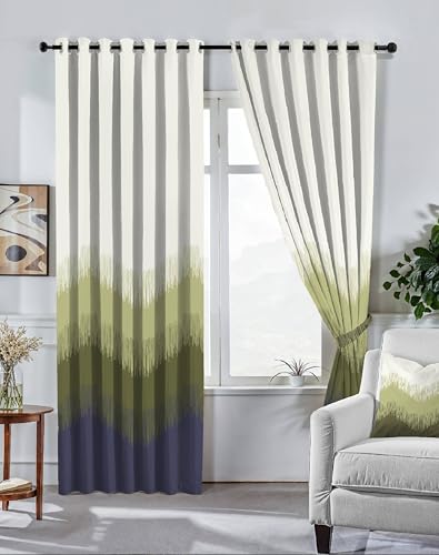 Image of Kivo Digital Print 85% Blackout Curtains for Long Door /Window, Thermal Insulated, Tie Back, Wider Width 50 in, Eyelet Curtains for Living Room /Bedroom(Green 9 ft Set of 1)