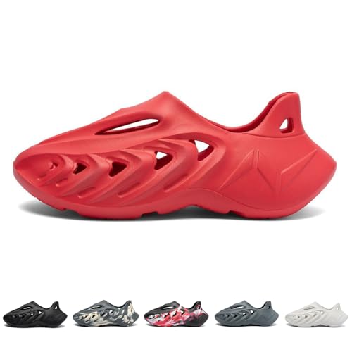 Fashion Foam Runner WomenCasual Hollow Sports Shoes Closed Toe Cloud Slides Pillow Men Walking Shoes Running Shoes Foam Runners Sneakers Water Shoes Soft Outdoor Beach Sandals(Red-39)