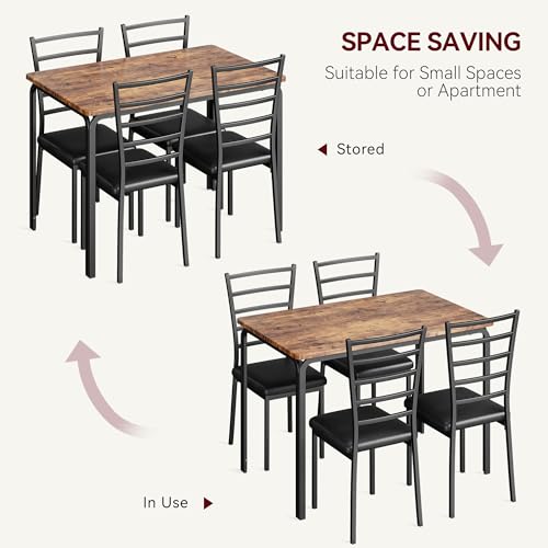 GAOMON 5-Piece Dining Table Set, Sturdy Wooden Square Table and Chair Breakfast Table Set for 4 Person,for Home or Commercial Dining Room,Vintage Brown