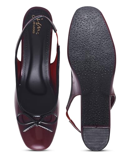 Image of JM LOOKS Women Slingback Block Heels with Bow Detail Closed Round Toe Pumps Dress Shoes
