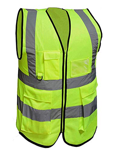 Misslo 5 Pockets High Visibility Zipper Front Breathable Safety Vest With Reflective Strips, Neon Yellow (Medium) #TOP1