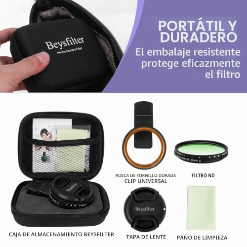 Filtro variable ND2-32 de 52 mm para teléfono y kit de lentes de densidad neutra variable con clip 7
