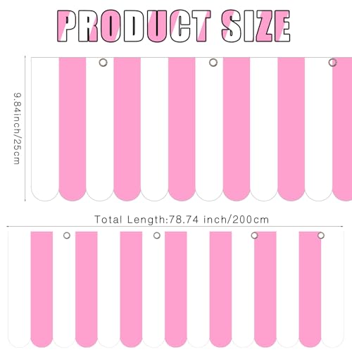 Image of Preboun 3 Pcs Carnival Awning Decorations Tent Circus Hanging Decorations Carnival Banner Concession Stand Sign Canopy Awning for Pirate Summer Party, 9.84''x78.74'' (Pink and White)