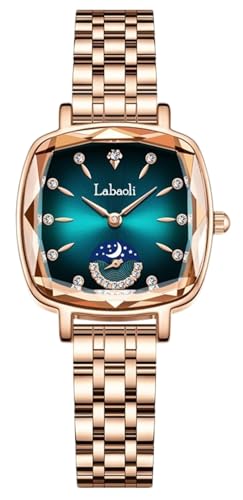 LONGBO Labaoli Women Stainless Steel Watches Analog Rose Gold Band and Square Dial Womens Watch for Girls &Miss & Ladies Diamond Studded with Stylish Watches Waterproof | Gift for Wife | Gift for Sister (Gold-Green) (B0DDHMGZQG) Amazon Price History, Amazon Price Tracker