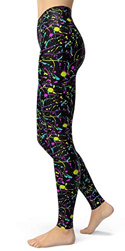 Image of sissycos Women's 80s Leggings Neon Artistic Splash Printed Buttery Soft Stretchy Pants