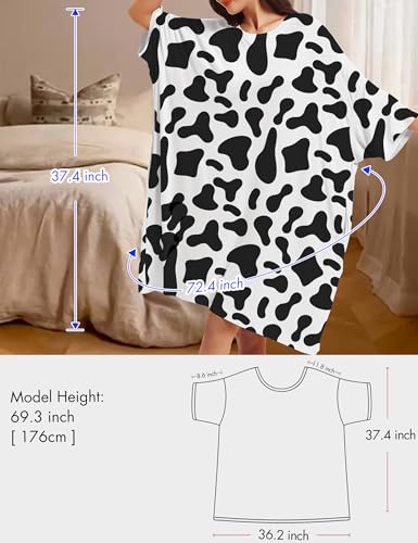Image of KFUBUO Plus Size Nightgowns for Women Oversized Sleep Tshirts Dress Short Sleeves Sleepwear With Pocket Fit S-5XL