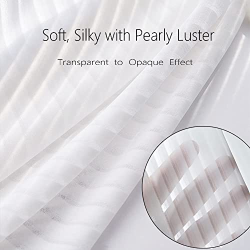 Image of Treatmentex White Striped Sheer Curtains for Living Room Voile Drapes 63inch Length Light Filtering Sunshine Semi Sheer Chiffon Window Curtains for Home Office Bedroom 52 inch w 2 Pack Grommet Top