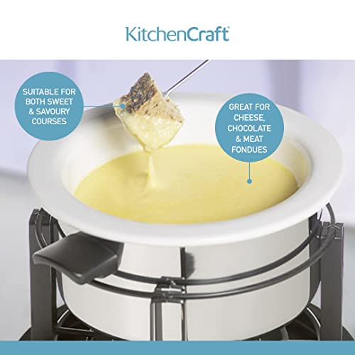KitchenCraft 3-in-1 Fondue Set with Colour Coded Fondue Forks (for Chocolate, Meat and Cheese Fondue), Silver