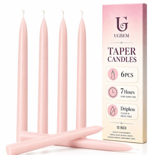 6 Pack Pink Tapered Dinner Candles 10 Inch