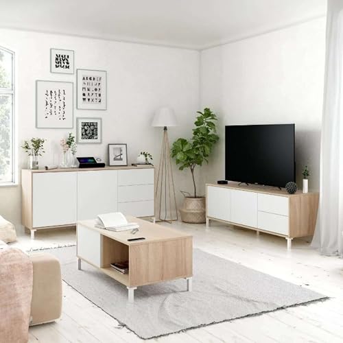 Miroytengo Pack de salón Brooklyn en Color Roble Canadian y Blanco artik Estilo nórdico