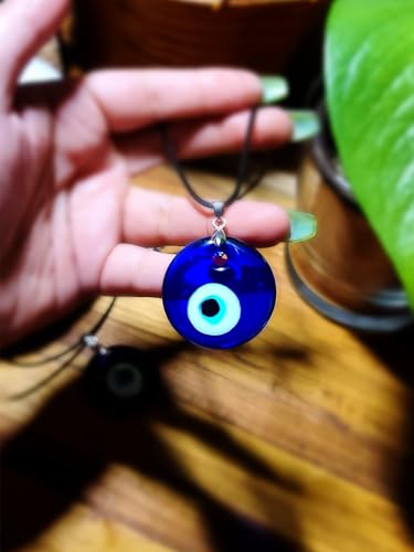 Long tiantian Men's and Women's Turkish Glass Leather Copper Rope Evil Eye Lucky Protection Necklace- Blue