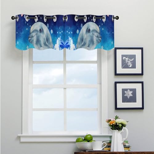 Cortinas de ventana temáticas de mar y 2 paneles de cenefa de delfín 4