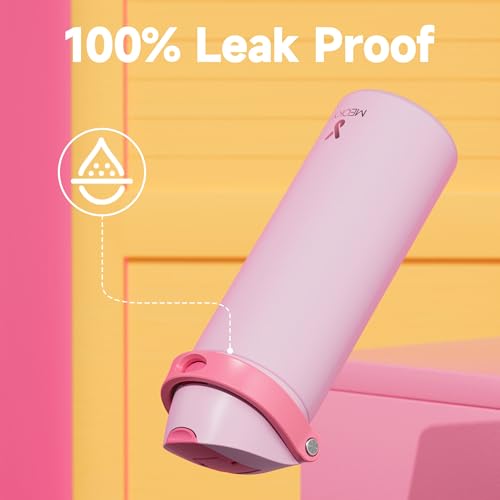 Image of 24 oz Insulated Water Bottle for Sports: Meoky Stainless Steel Water Bottle with 2-in-1 Straw and Spout Lid - Leak Proof, Cold for 24 Hours, Fits in Car Cup Holder, BPA-Free for Women Travel, Blush