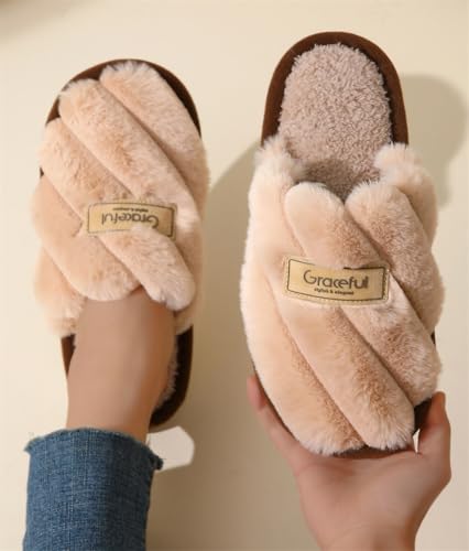 Caistre Plush Slippers Women Winter Warm House Shoes Non-slip Indoor Thick-soled Furry Cotton Slippers Fleece Lining Bedroom Shoes2