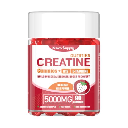 NavoSupply Creatine Monohydrate 5000mg Gummies - Sugar Free Muscle Support Supplement with Electrolytes & Vitamin D3 | Strawberry Flavour Chewable Creatine for Athletes & Fitness