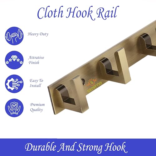 Image of Heavy Duty L Type Stainless Steel Cloth Hanger Suitable for Bathroom Bedroom Kitchen Wall Hook Rail Hanging Scarf Coat Keys Tie, Towel, Robe Hanger (Pack of 1, 6 Pin Antique)