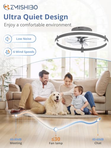 Image of ZMISHIBO Low Profile 19.7'' Ceiling Fans with Lights and Remote, Gray | 3000-6000K Dimmable LED Fandelier, Quiet DC Motor, Reversible Airflow, 6 Wind Speeds, Timer, Bedroom, Living Room, Kitchen