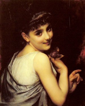 Peinture à l'huile A Young Beauty Holding A Red Rose par Etienne Adolphe Piot 36x48