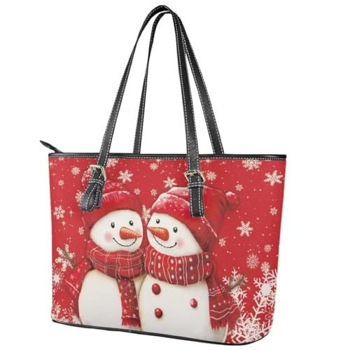 Image of Coldinair Christmas Leather Tote Bag for Women with Zipper Large Shoulder Tote Bag Shopping Casual Travel Bag Handbag Purse