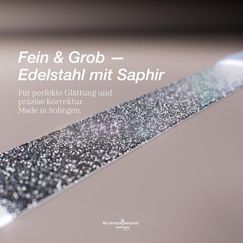 SCHWERTKRONE ® 4er Set Saphir-Nagelfeilen [MADE IN SOLINGEN - GERMANY] - Nagelfeilen Naturnägel Nail File - Nagelfeile feilen Nägel - Für Maniküre und Pediküre - Fein und Grob in 4 Größen