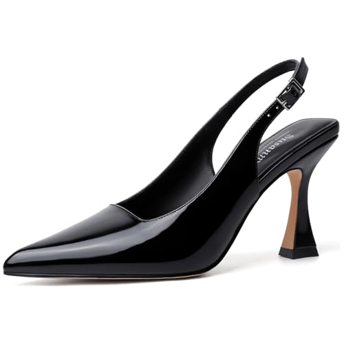 Susanny Slingback Kitten High Heels Elegant Dressy Black Pumps for Women Closed Pointy Toe Sexy Chunky Heels Wedding Bride Prom Party Shoes
