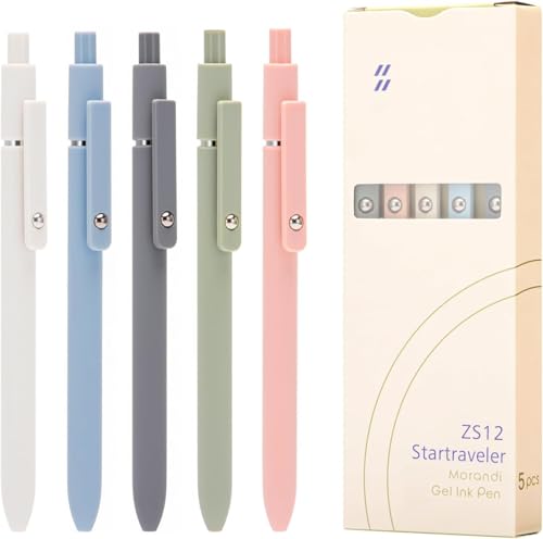 Image of 5PCS Retractable Gel Pens Set, Quick Dry Black Ink 0.5mm Fine Point Pens, Smooth Writing Rollerball Gel Ink Pens with Soft Touch Grip for School, Office & Home Use (Morandi Color)