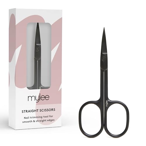 Mylee Straight Edge Scissors Professional Sleek Matte Black Stainless Steel Salon-Quality Nail Scissors for Precision Trimming of Nail Edges and Creating Straighter Shapes