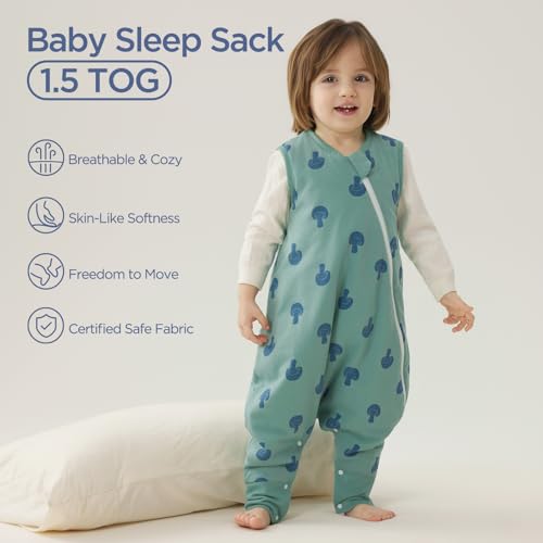 Image of Duomiaomiao 1.5 TOG Wearable Blanket 2-3T 100% Cotton Four Season Side Open Zipper Baby Sleep Sack with Feet, Breathable Toddler Sleep Bag