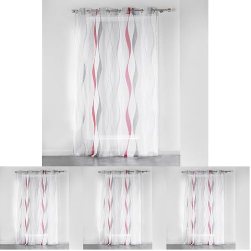 Douceur d'Intérieur, Voilage à Oeillets (140 x 240 cm) Ondulys Rouge, Voile Imprimé Transfert (Lot de 4)