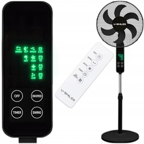 U-SMILER Ventilator mit Fernbedienung, Ventilator Leise 55W, 6 Klingen, 90° Oszillation, 3...