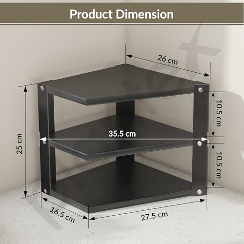 Image of Plantex GI-Steel 3-Tier Pan Stand for Kitchen /Multipurpose Corner Floor Mount Shelf for Kitchen - Pack of 1 (Black)