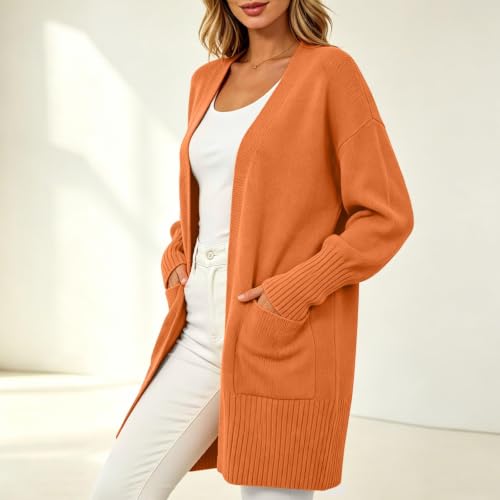 Women's Cardigans with Pockets Casual Open Front Fall Sweaters Orange - image 6