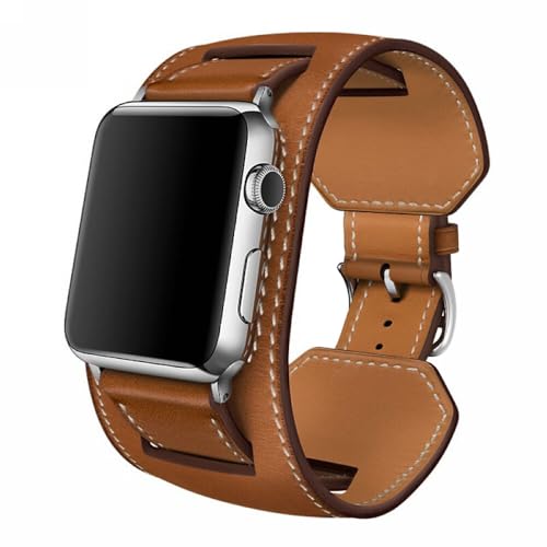 Bracelet en cuir véritable marron pour iWatch 42/44/45 mm stylé