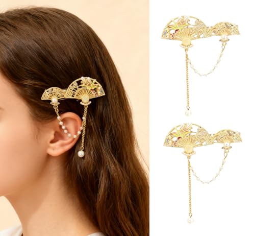 2 Piezas pinzas pequeñas para cabello con adorno de abanico miniatura 1
