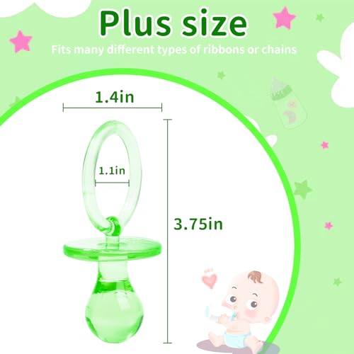 Image of Pacifiers for Baby Shower Game, 36 Large Size Plastic Pacifiers for Baby Shower Decoration DIY, Hunt Game Props, Gender Reveal Party Table Scatter(Green, 2.75 in)
