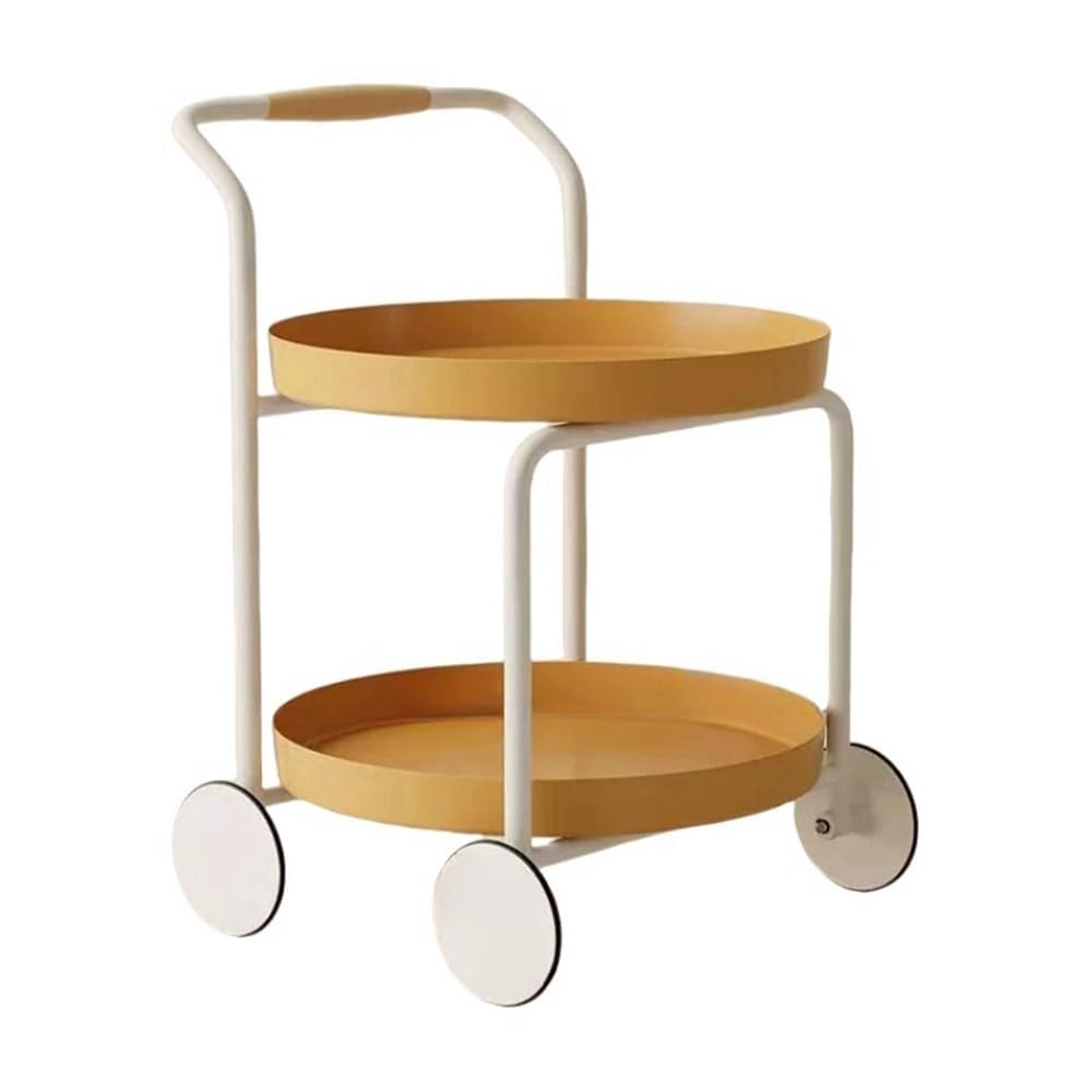 Carrito de almacenamiento redondo de 2 niveles con ruedas, estante portátil para sala de estar, dormitorio, organizador de espacio pequeño