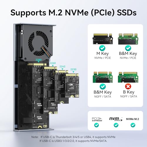 Image of MOKiN 80Gbps M.2 NVMe SSD Enclosure with LCD Display, Cooling Fan, PCIe Gen5, M.2 Enclosure Compatible with Thunderbolt 5 /4 /3 & USB4 /3.1 /3 /2, Supports NVMe 2280 /2260 /2242 /2230 SSDs up to 8TB