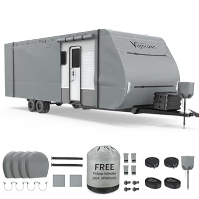 VIGORVAN RV Cover, Upgraded Super Thick Travel Trailer Cover Fits 18'1''-20', Heavy Duty Camper Cover with Jack Cover & Tire Covers & Gutter Covers for Waterproof, Windproof, Rip-Stop